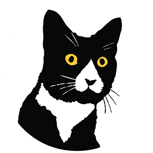 illustrated logo of a daft cat on a white circle