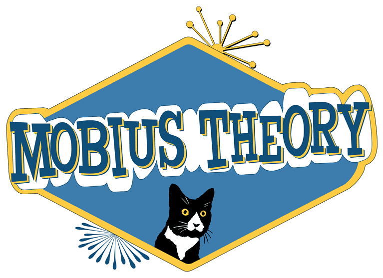 graphic mobius theory logo in retro style 1950s era signage